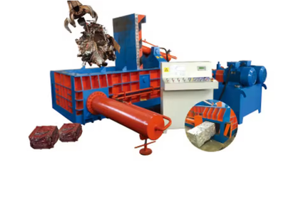 Horizontal hydraulic press for extrusion and compression of scrap metal Horizontal hydraulic press for extrusion and compression of scrap metal