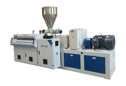 Conical twin screw extruder for the production of PVC pipes, profiles and sheets