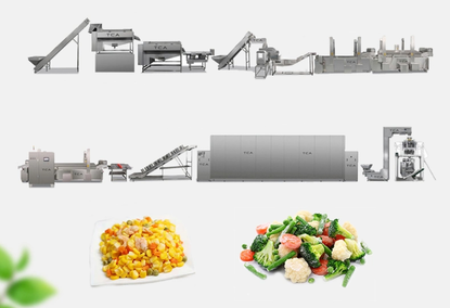 Line for slicing, drying, washing and freezing fruits and vegetables Line for slicing, drying, washing and freezing fruits and vegetables