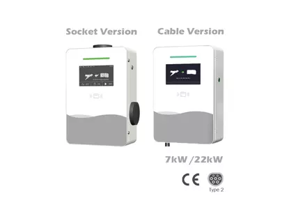 Wall-mounted electric vehicle charger with a power of 7 kW with a Type 2 AC Wallbox Connector