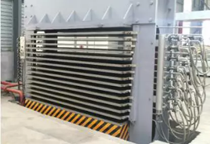 Hot press for plywood lamination