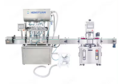 Automatic line for filling bottles with liquid soap Automatic line for filling bottles with liquid soap