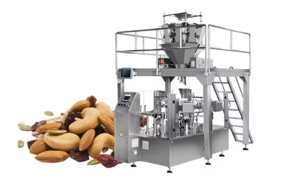 Packing machine for weighing and packing dried fruits and nuts from 500 g to 1 kg.