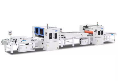 Automatic lamination machine, with hot PUR glue for MDF boards, laminated with PET film