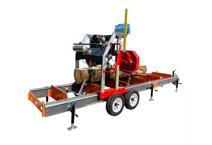 Machines for sawing wood on gas / diesel / electricity, machine on wheels Machines for sawing wood on gas / diesel / electricity, machine on wheels